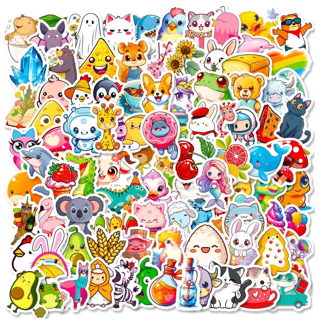 100 Small Size 4cm Animal Food Small Fresh Cartoon Graffiti Stickers DIY Suitcase Mobile Phone Case Stickers