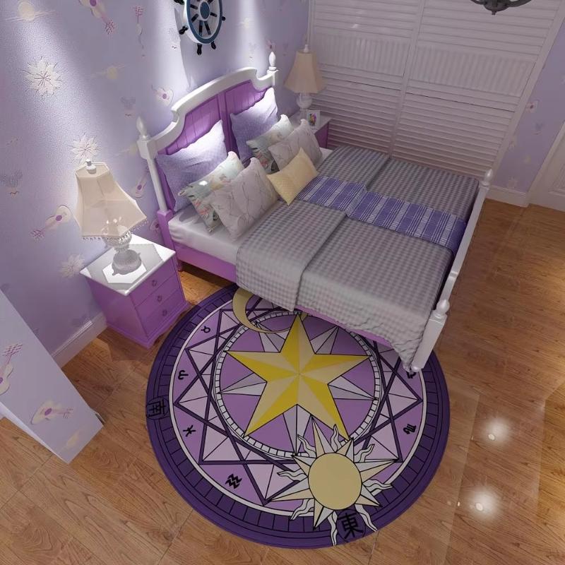 Bedroom Decor Pink Magic Star Array Carpet Living Room Balcony Non-slip Floormats Cartoon Circular Bedside Area Carpets Rugs