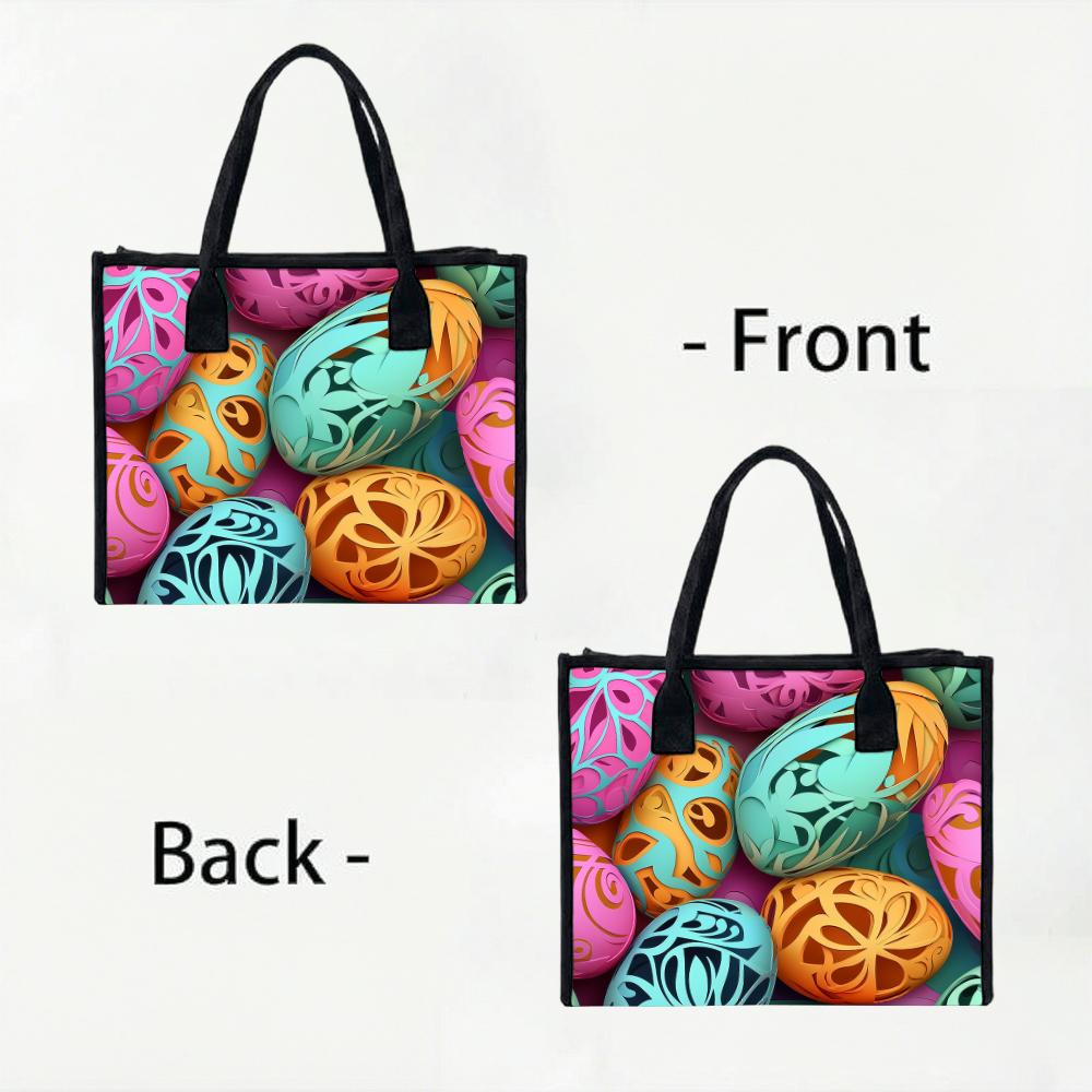 Easter Egg Printed Tote Bag Casual Large Capacity Handbag for Daily Shopping Travel Use