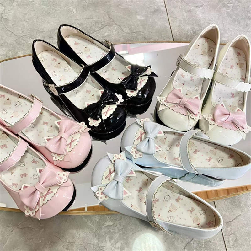 Mädchen Herz Schleife Mary Jane Schuhe Kinder kleine Blütenknospen Frühling neu Lolita mit Rock kleine Lederschuhe