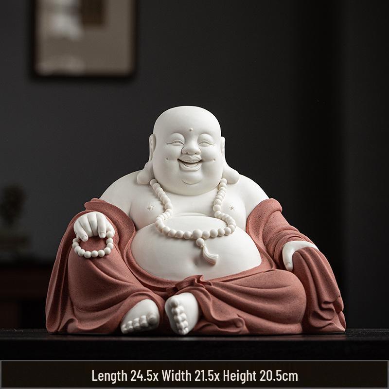Ručně vyráběná keramická figurka Buddhy Maitréji s velkým břichem: Šťastný smějící se Buddha pro bohatství a domácí dekoraci