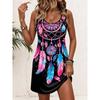 Women's Round Neck Sleeveless Tribal Dreamcatcher Print Casual Bodycon Mini Dress Spring Summer