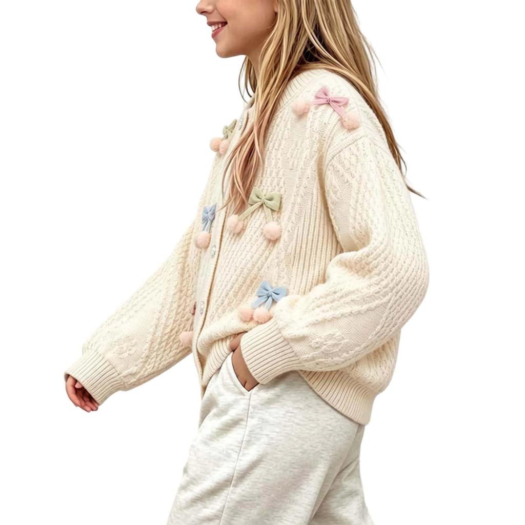Stylisches gestricktes Oberteil für Mädchen mit 3D, niedliche Bonbonfarbe Bluse für lässige Alltagskleidung