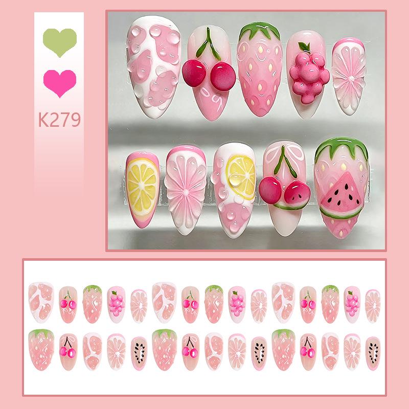 Summer European American 3D Strawberry Cherry Almond Nail Art Gel Tips