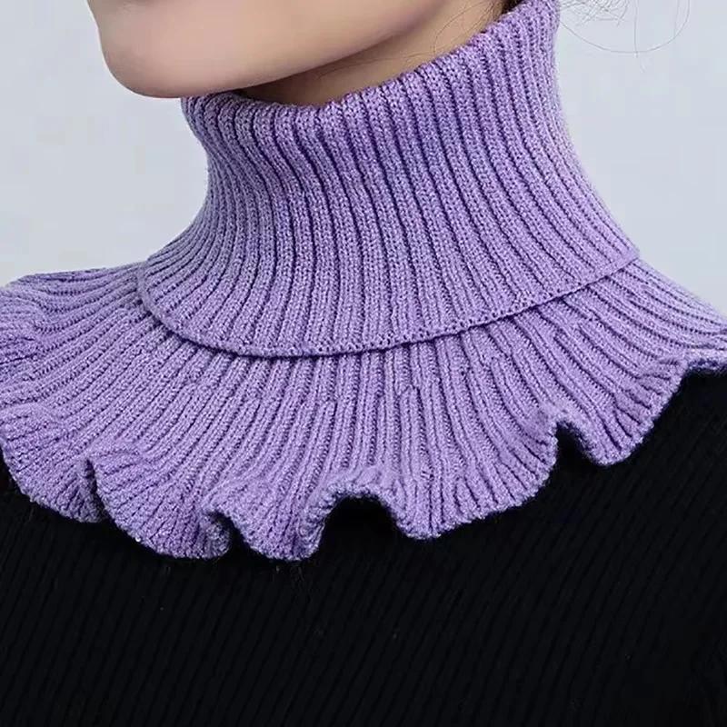 Winter Knit Warm Neck Collar Neck Scarf Women Solid Color Ruffle Scarf Windproof Soft Warm Turtleneck Scarf Elastic Neck Sleeve