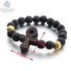 SOMESOOR Egyptian Ankh Bracelet Wood African Map Engraved Wristband Lava Stone Beads Ethinic Charms Bangle For Women Men Gifts