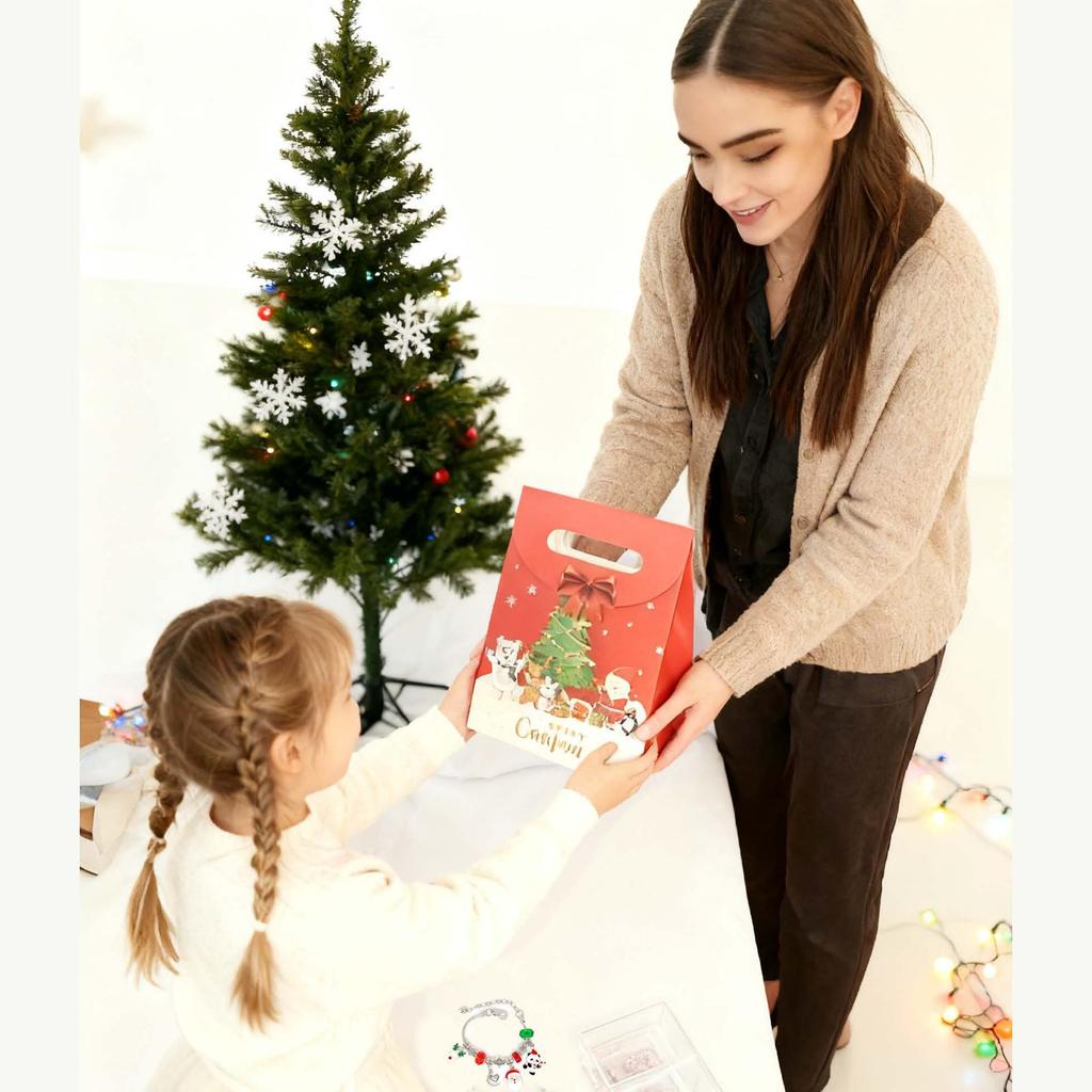 DIY Handmade Beaded Children's Silver Bracelet Gift Box Set for Christmas