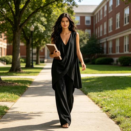 2 Piece Sets for Women, Irregular Hem Casual Sleeveless V Neck Top And Wide Leg Pants Summer Lounge Matching Outfits