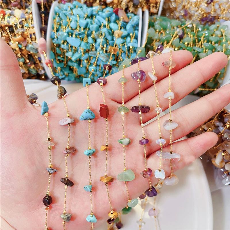 1meter Natural Stone Bead Chains Necklace Bracelets Bulk KC Gold Color Copper Link Chains Lot Supplies for Diy Jewelry Making