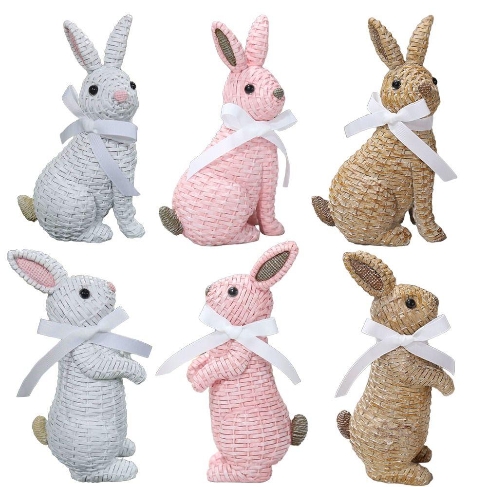 Resin Simulation Bunny Figurine Sitting Standing Position Realistic Easter Decoration Statue Happy Easter Handmade Bunny Model