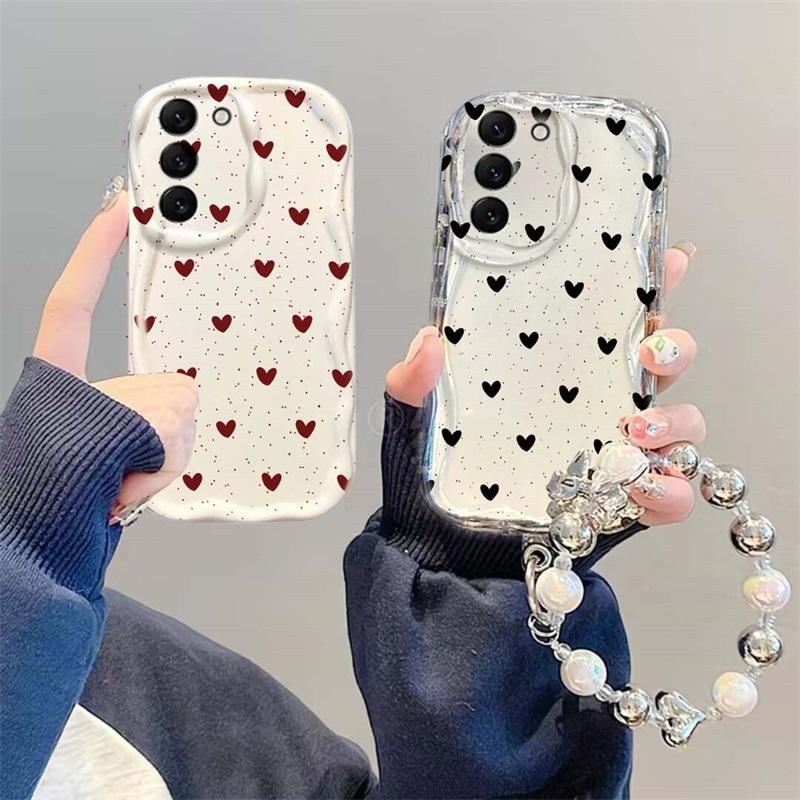 Black Dots Heart Cover For Reno 15 Pro 14 13 14f 13f 12f OPPO A6 A5 PRO A79 A58 A78 Reno 8T Love Bow Chain Case Silicone