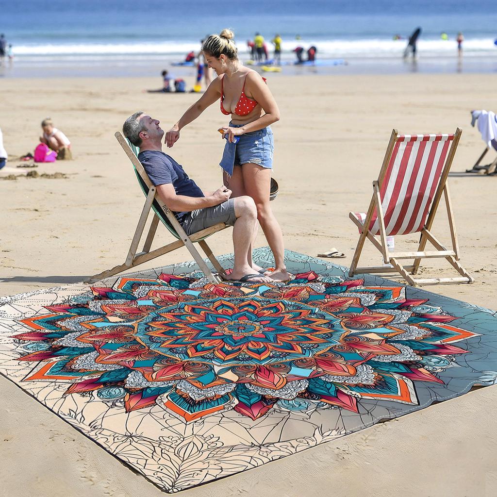 Printed Pattern Mandala Quick-Drying Water-Resistant And Moisture-Proof Beach Mat For Outdoor Picnics And Camping Blanket Carpet