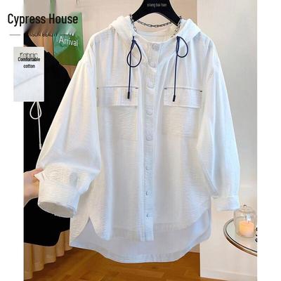 Sibaishe Damen Einfarbiges Kapuzen-Oversize-Langarmhemd