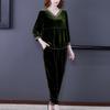 2pcs Pants Suits Autumn Retro Women's V Neck Plus-size Velvet Blouse High-waist Velvet Harem Pants Two-piece Set