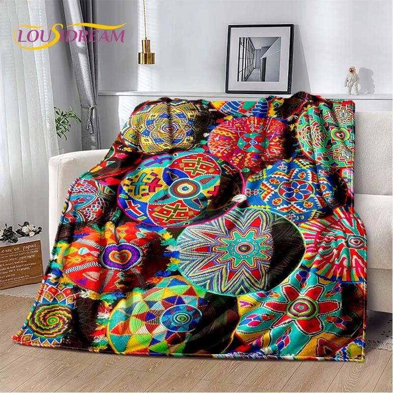 3D Ethiopia Colorful Flower Woven Art Baskets Mandala Soft Plush Blanket,Flannel Throw Blanket for Living Room Bedroom Bed Sofa