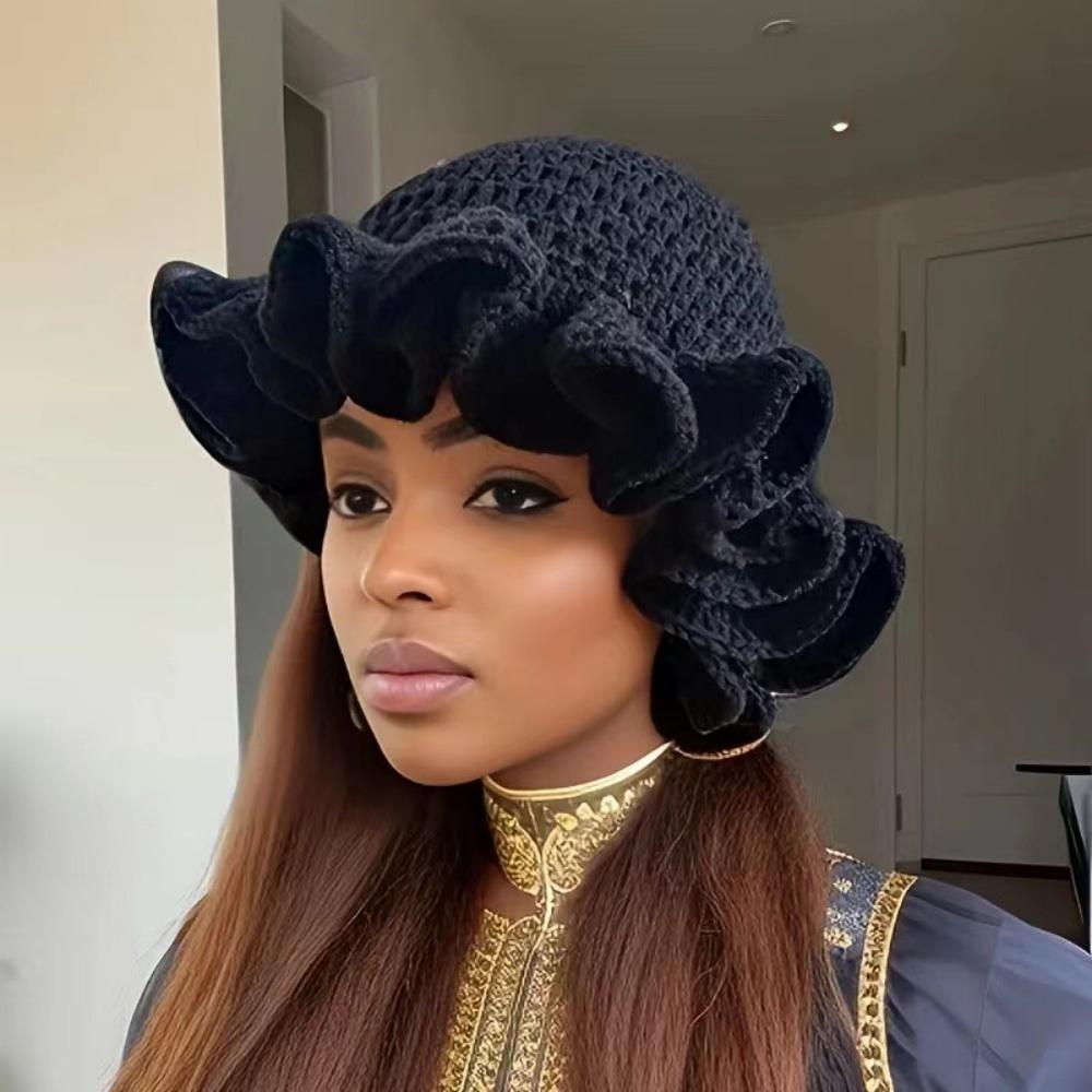 Women's Bucket Hat Colorful Crochet Ruffle Warm Stretch Knit Hat New Year Celebration Fashion Handmade Beanie Hat tool tentacle