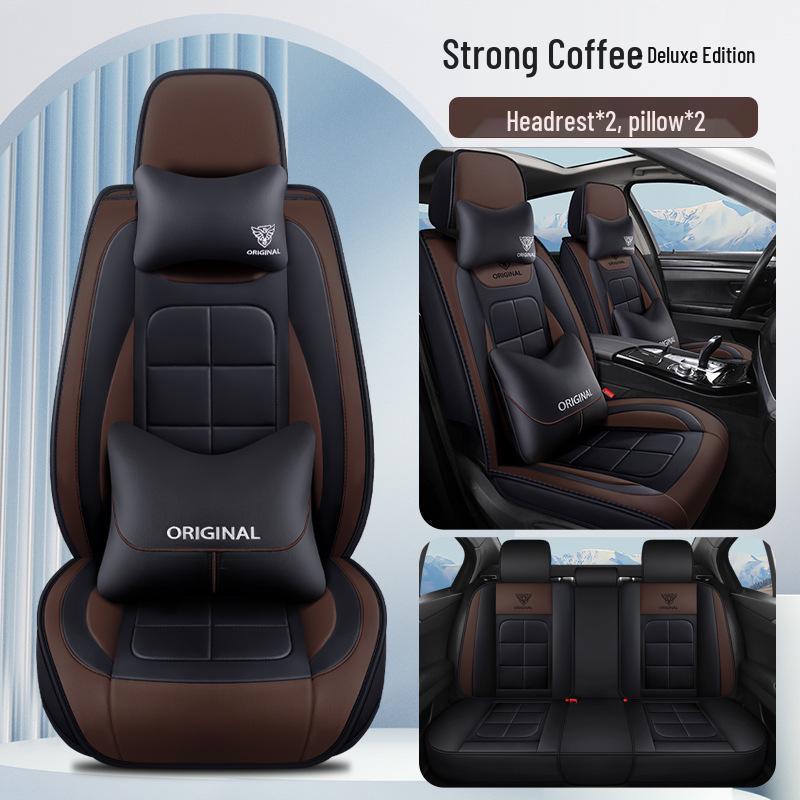 Universal Full-Surround Leather Car Seat Covers - Breathable, Wear-Resistant, Dirt-Resistant, Four-Season, for Five Seats.