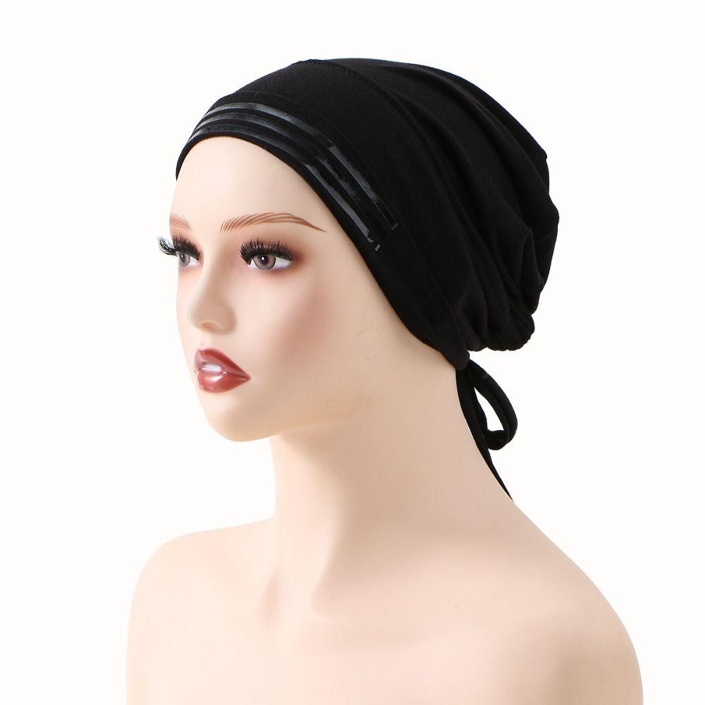 Solid Color Muslim Hijab Cap Stretch Material Inner Hijab Caps Elastic Turban Hat  Islamic Wear
