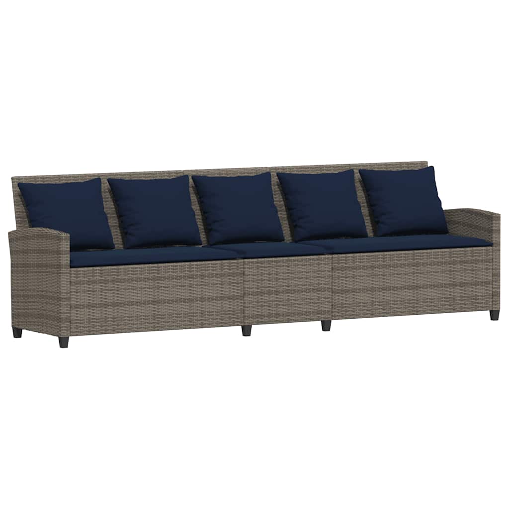 Garden Sofa with Cushions Gray Poly Rattan