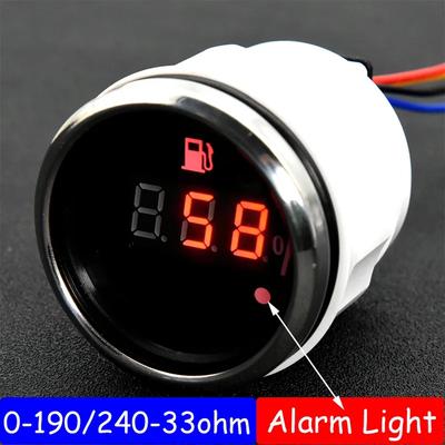 52mm Waterproof Digital Fuel Level Gauge with Alarm 0-190 Ohm Fuel Level Sensor Oil Tank Indicator Fit Marine Boat Car
