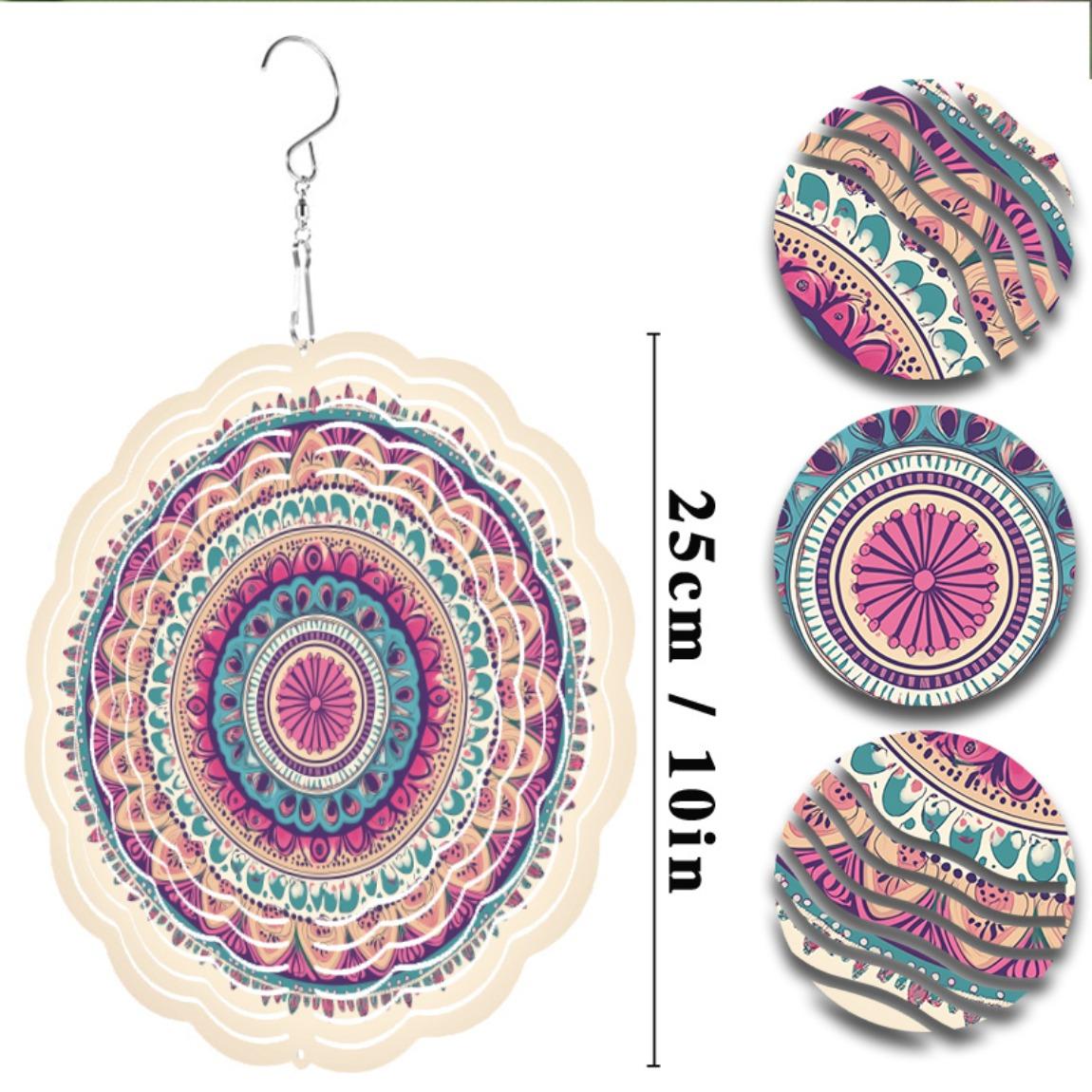 

10-дюймовый металлический садовый декор «Мандала» с вращающимся крюком, ярких цветов, для патио, балкона, двора, всесезонный подарок для улицы 01A