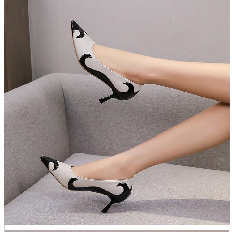 Spring and Autumn New Color Matching Chinese Style Single Shoes Women's Pointed Head Light Mouth Stiletto High Heel Fashion Banquet Shoes
