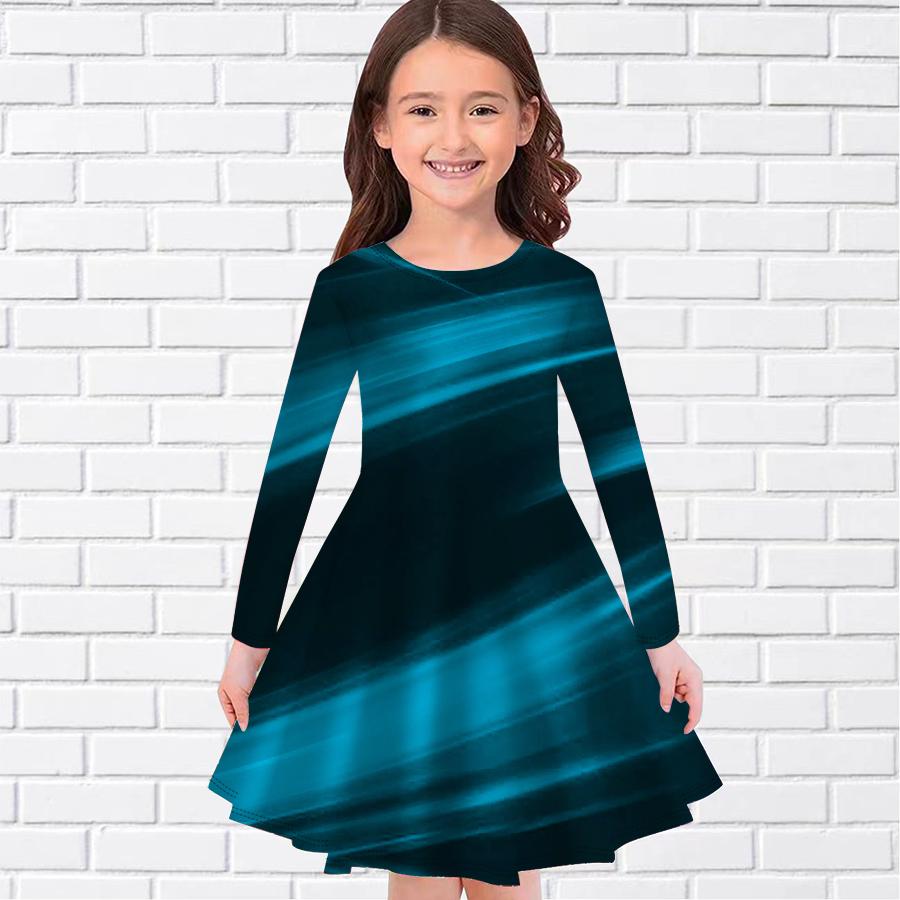 

Girl Casual Gradient Light Print Round Neck Long Sleeve Dress Kid Princess Dress