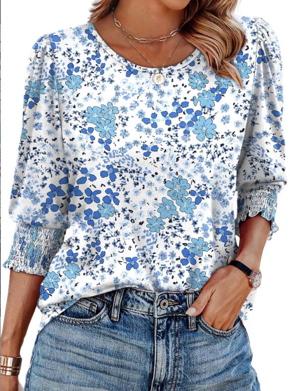 2025 Trendy Loose-Fit Women's Printed Five-Sleeve Round Neck T-shirt