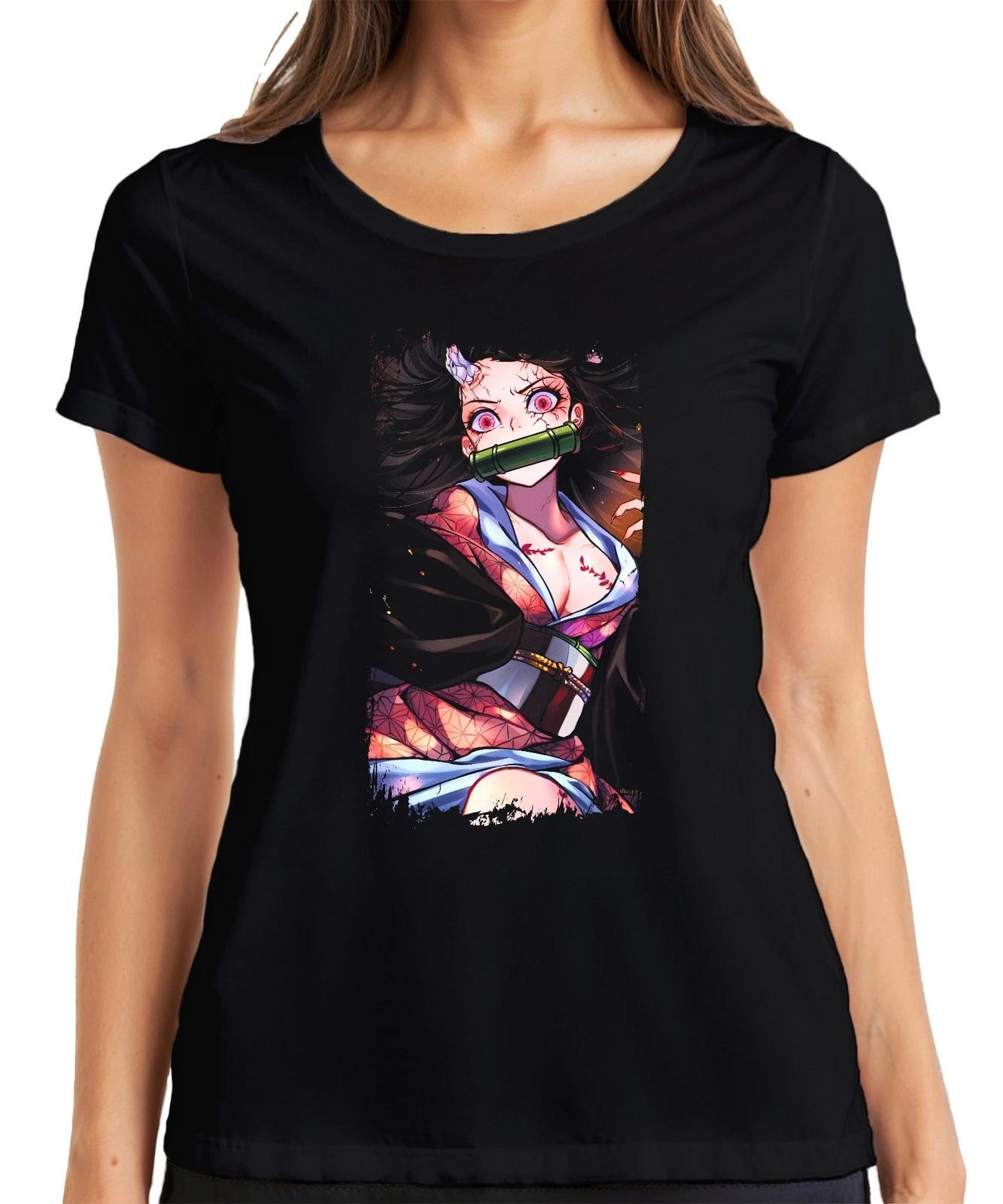 Nezuko Demon Slayer Bambusknebel rosa Augen Geschenk manga kawaii Damen T-Shirt XS
