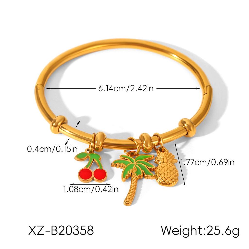 18K Gold Stainless Steel Pineapple Cherry Pendant Bracelet - Non-Fading Titanium Steel DIY Jewelry