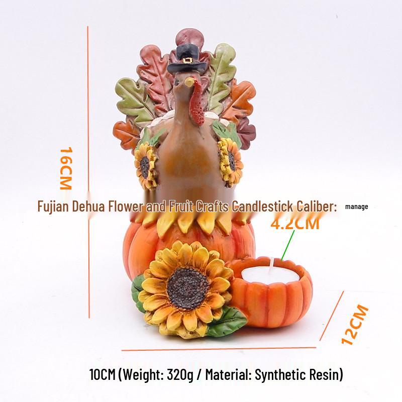 Thanksgiving Turkey Harvest Festival Candlestick Ornament for Garden and Courtyard Decor.