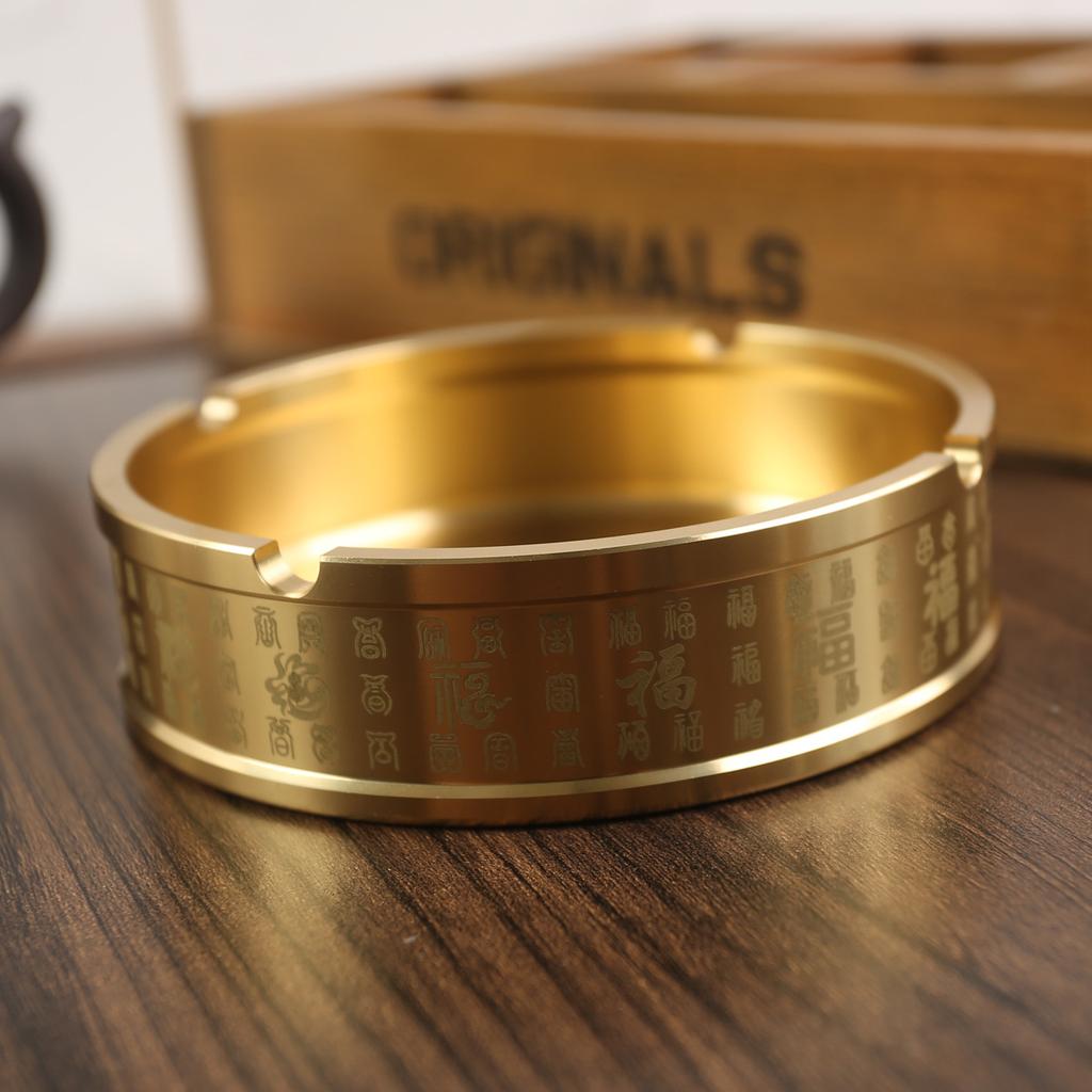 Chinese-style large Wuniu ashtray swastika pattern copper handicrafts recruit rice small copper cylinder paper pattern ashtray decorative ornament