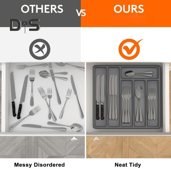 Kitchen Flatware Utensil Holder with Lid 6 Compartments Drawer Countertop Chopstick Spoon Fork Cutter Cutlery Storage Box Covered Organizer Tray