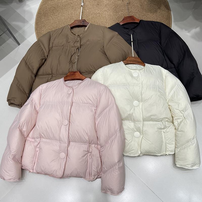 Fluffy and light white duck down puff feeling crew neck down jacket women's winter fashion fashion cloud bread jacket