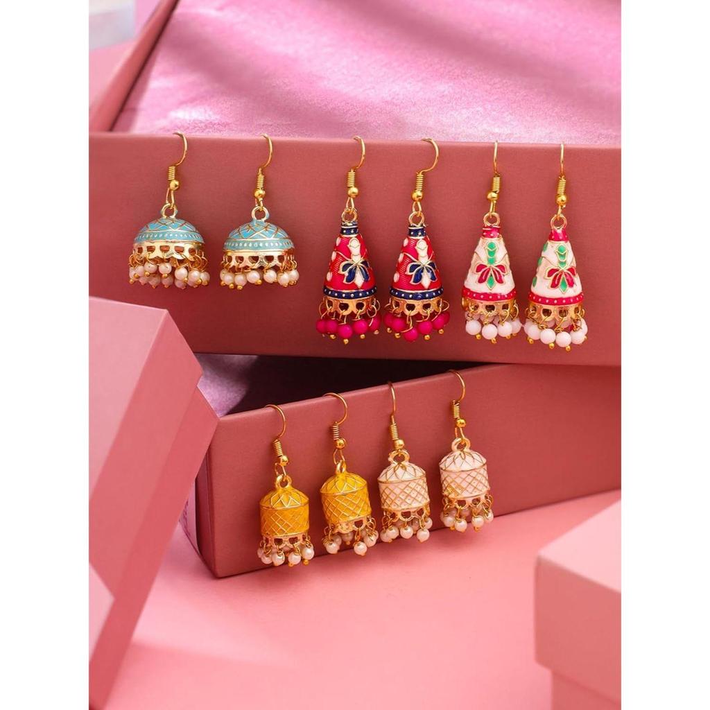 Jhumka Earrings for Women | Jhumki Earrings Set for Girls | Combo of 5 Pairs Jhumkas Ethnic Gold Plated Women Earrings | Chic Reverie