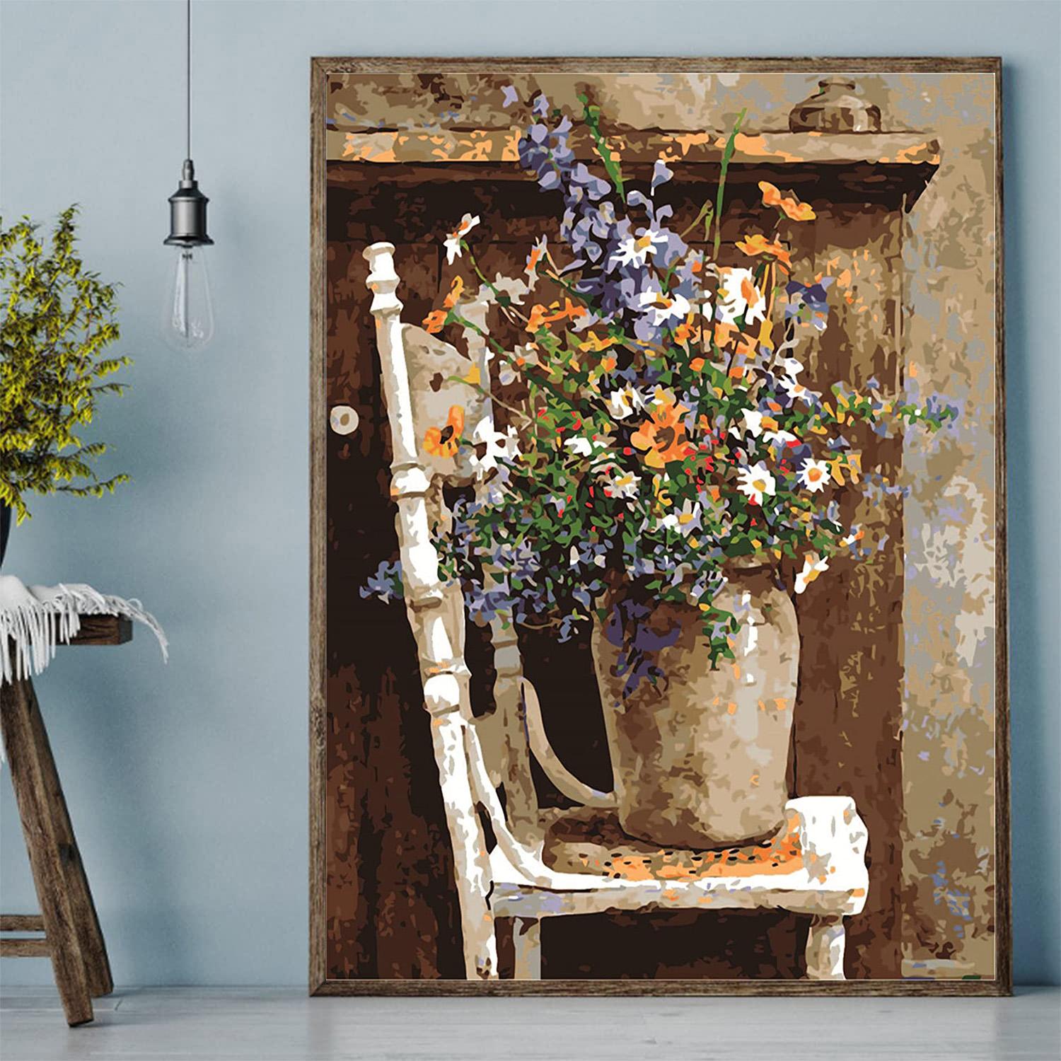 

5D DIY Алмазная картина Цветы на табурете Набор для вышивки крестом Мозаика Алмазная вышивка Роза Полный круглый/квадратный дрель Украшение дома Round 30x40cm