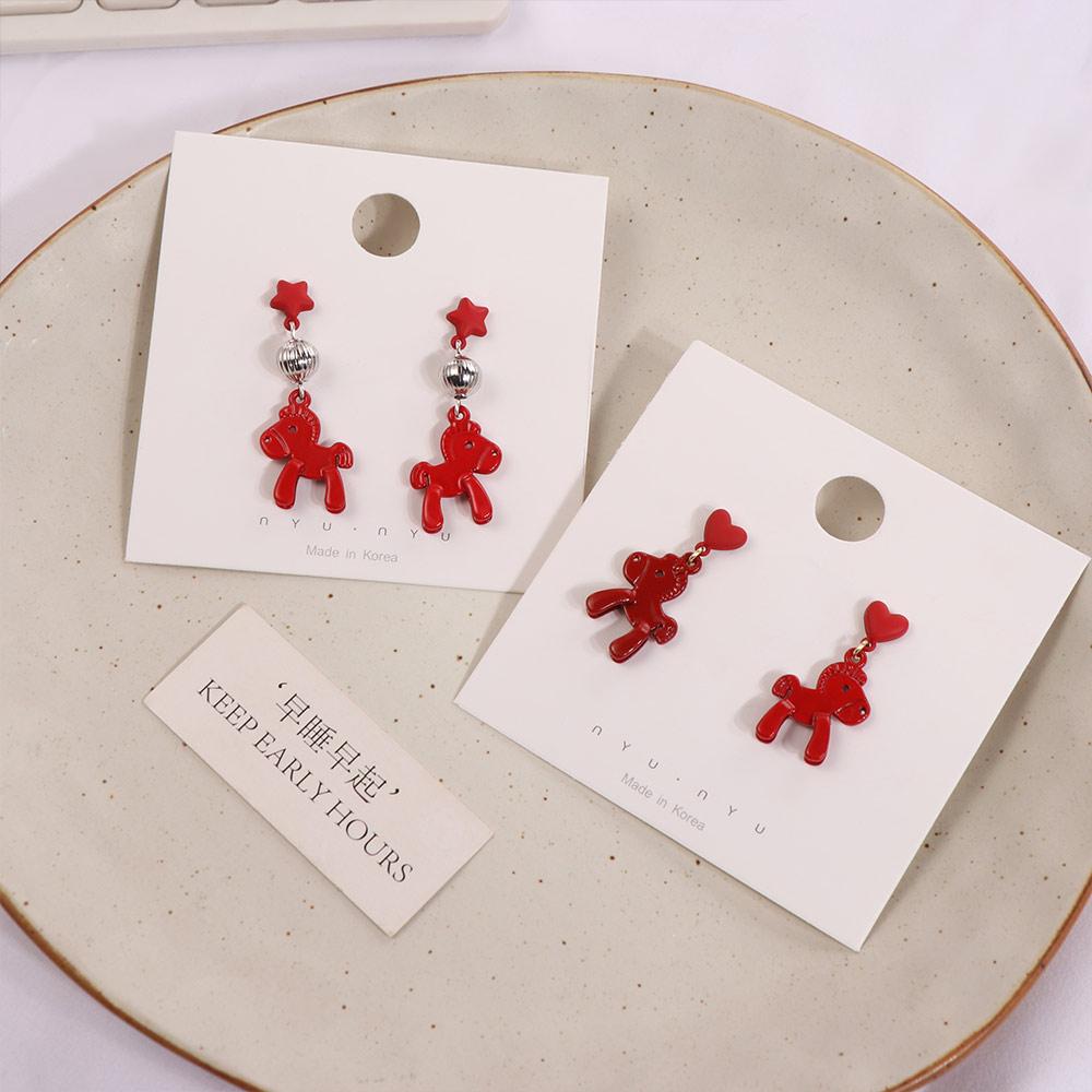Cartoon Horse Chinese Style Pony Earrings Heart Star Horse Drop Earrings  Party