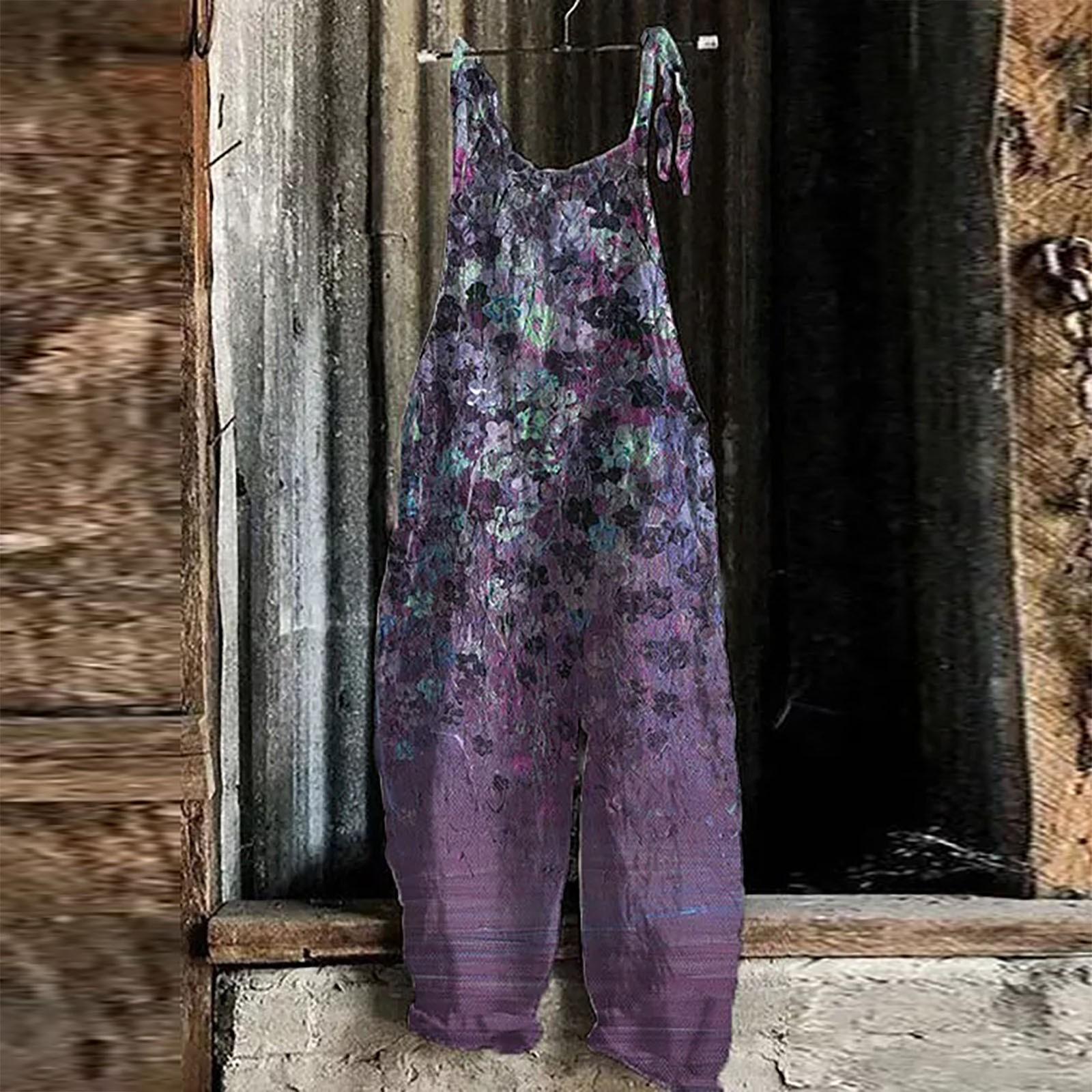 

Новый летний повседневный свободный женский комбинезон с высокой талией и цветочным принтом для отдыха, винтажный комбинезон с куполом XXXL тёмно-синий