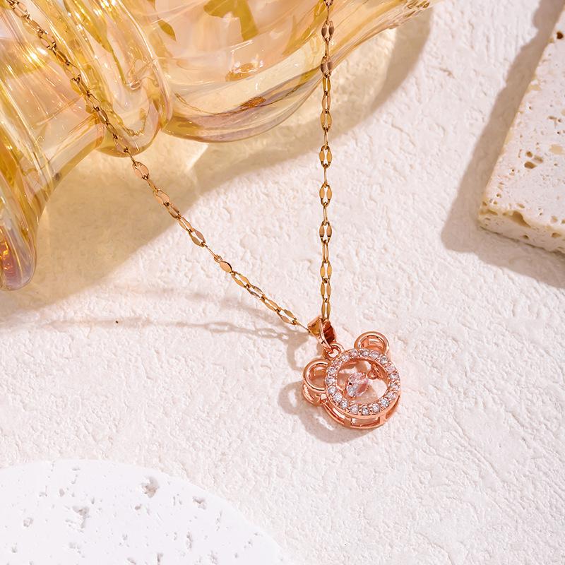 Elegant Mickey Mouse Diamond Clavicle Necklace - Versatile Titanium Steel for Women