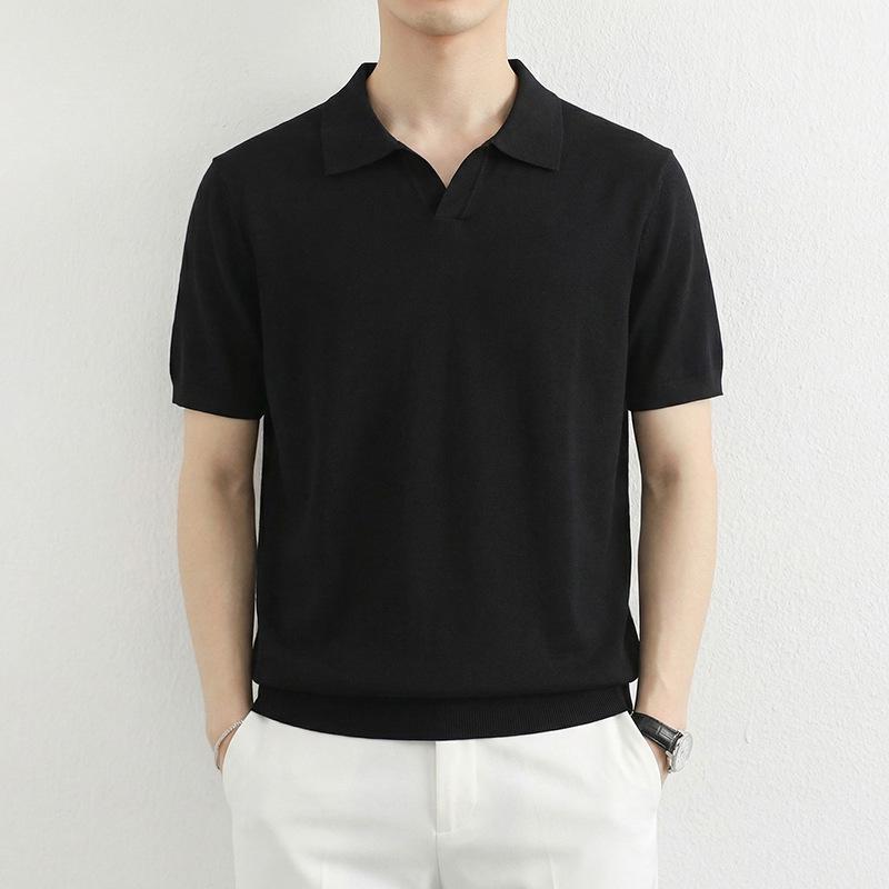 Men's Light Luxury Summer Polo Knit Shirt with Lapel
