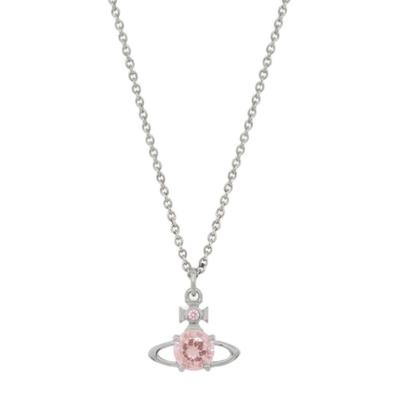 VIVIENNE WESTWOOD Reina Saturn Anhänger Halskette Damen Halsketten Silber Champagner-Rosa-Diamant 63020095-02P720