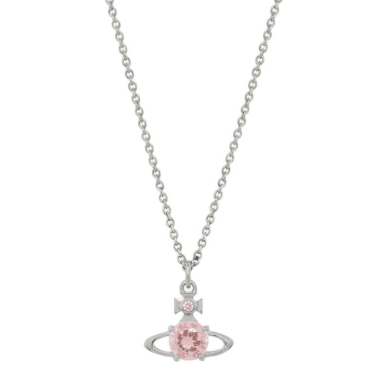 

Vivienne Westwood Reina Saturn Pendant Necklace Women necklaces Silver Champagne-Pink-Diamond 63020095-02P720 Basic Packaging-Dust Bag+Box