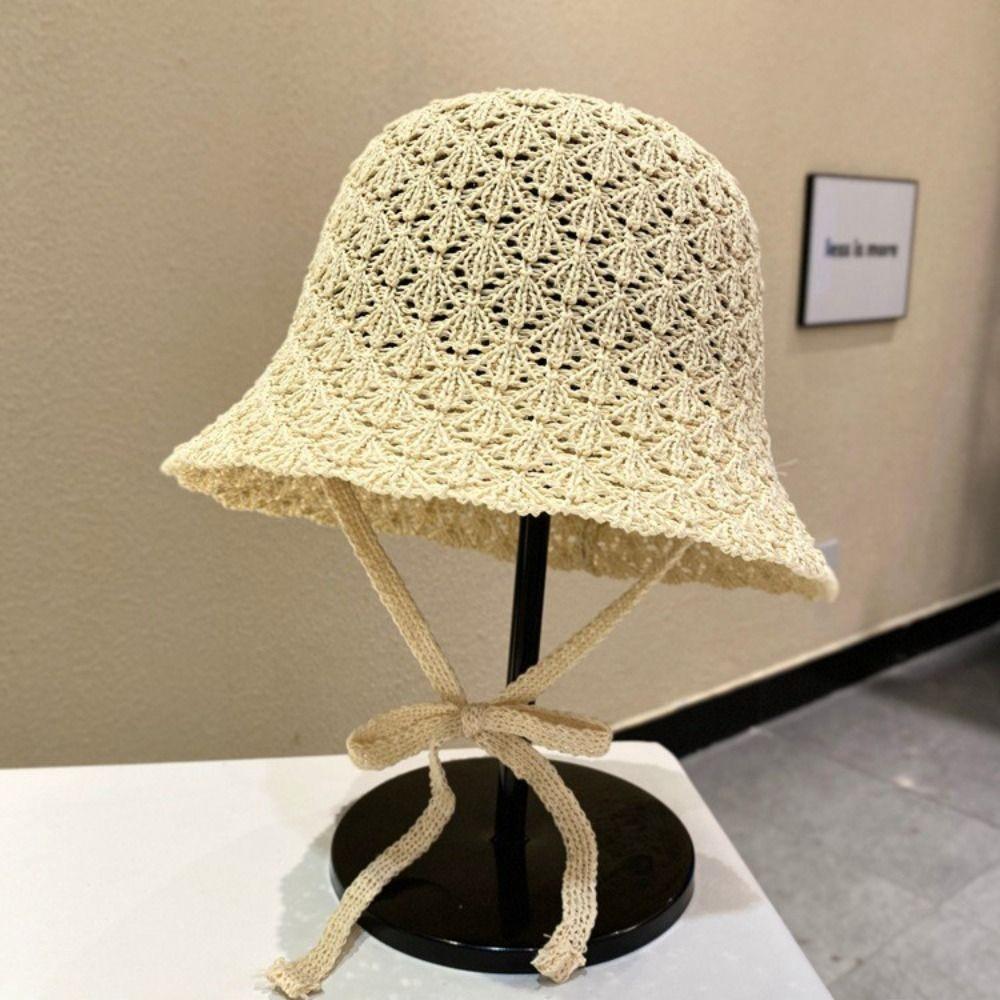 Summer Weaving Cap Hollow Bucket Hat Korean Basin Cap Ladies