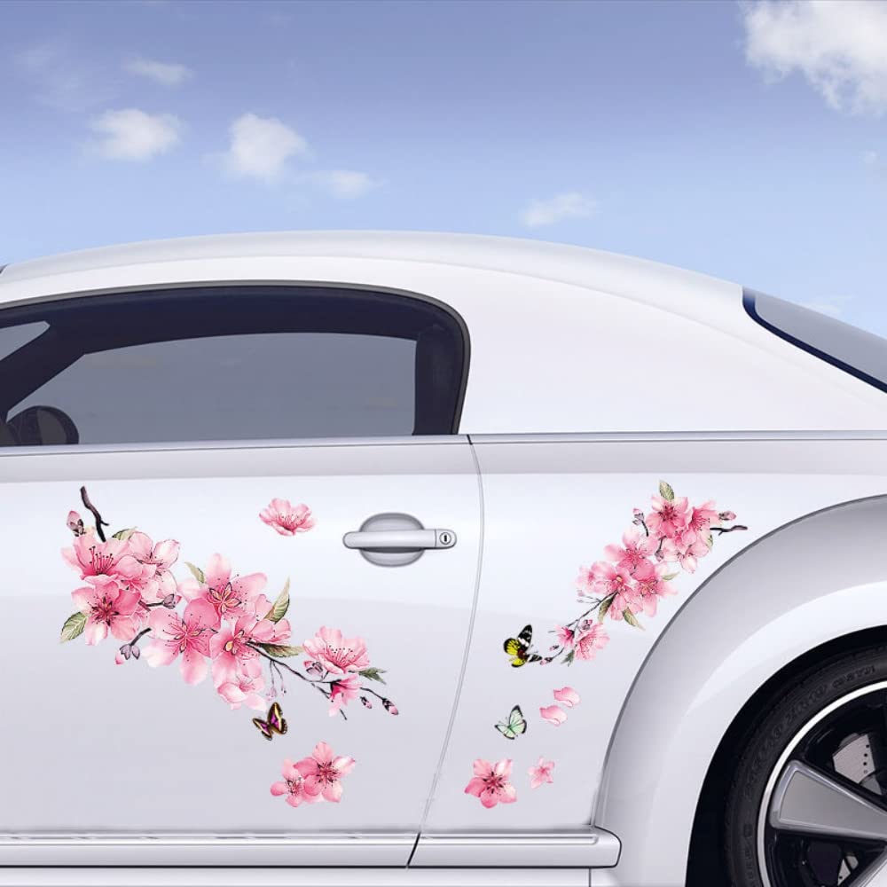 EXCEREY Cherry Blossom Car Sticker, Waterproof, Cartoon Style, Romantic, Hiding
