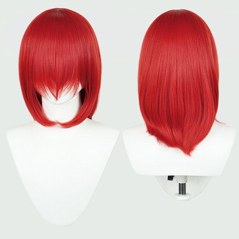 Dames Lolita Roze Rood Blauw Paars Cosplay Pruiken 40cm Korte Bob Pruiken Met Pony Hittebestendig Synthetisch Haar Universele Pruiken red