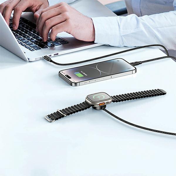 Kabel 3w1 USB-C/Lightning/Watch AWEI 1m 100W Schwarz