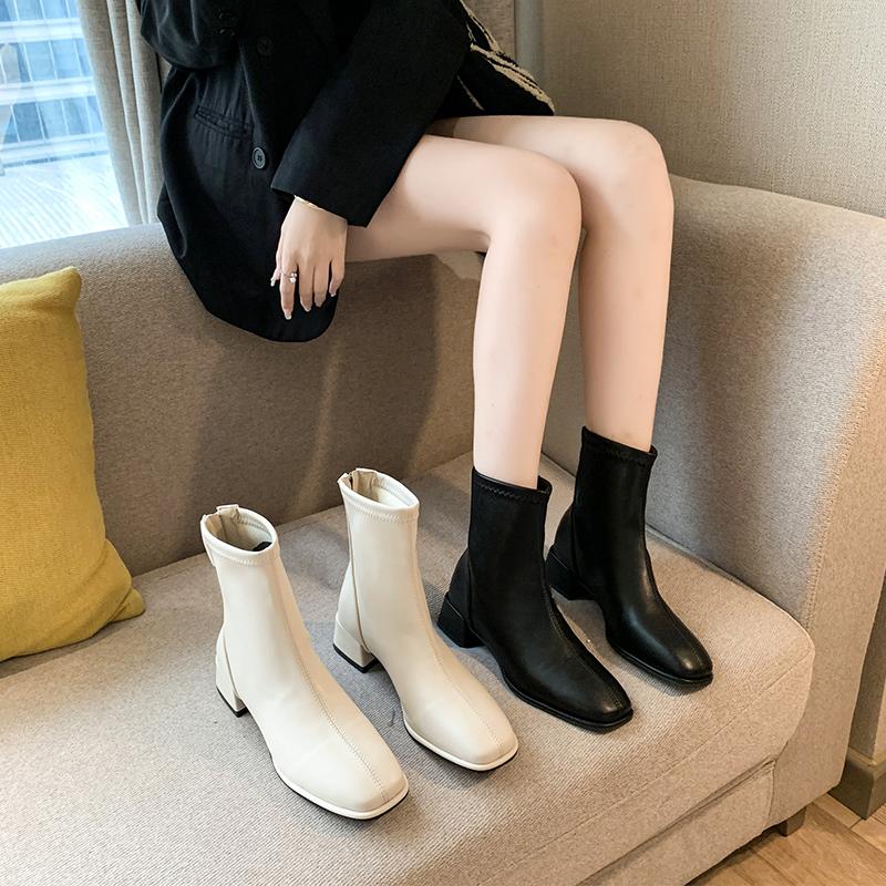Slimming Short Plush Women Ankle Boots Autumn Winter Ladies Concise Thick Heel Short Botas Zapatos De Mujer