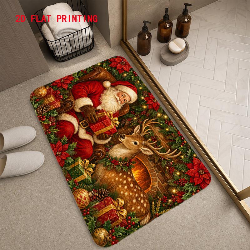 Christmas Decorative Rug Vintage Old Lady Teddy Bear Print Doormat For Porch Entryway Ornament