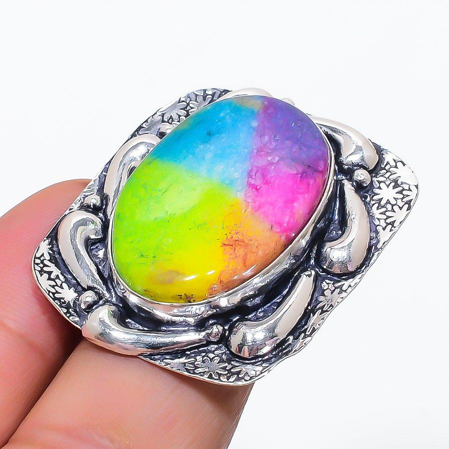 Natural Rainbow Solar Quartz 925 Sterling Silver Jewelry Ring Size 6.5 M3Q61