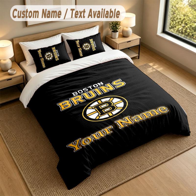 Bedding Set 1 Duvet Cover 2 Pillowcases Boston Bruins Print Soft Bed Linen Bedroom Decor